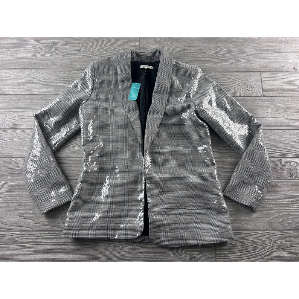 Maurices Womens Grey Plaid Sequin Open Front Blazer Jacket Small NWT